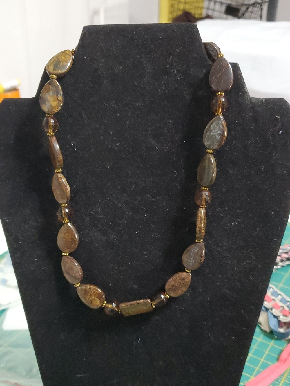 Polished Brown Teardrop Stone Necklace